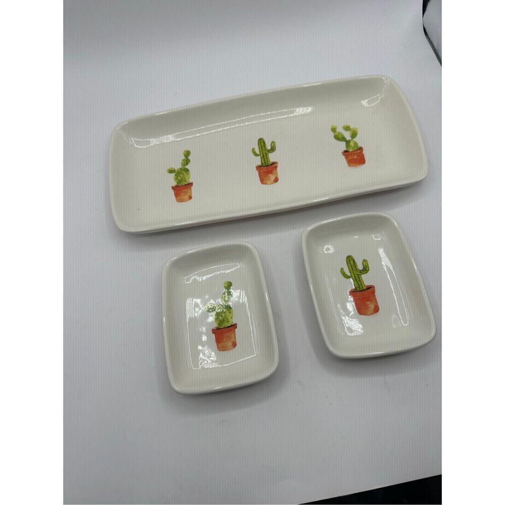 Rae Dunn Artisan Collection Cactus Trinket dish SET OF 3